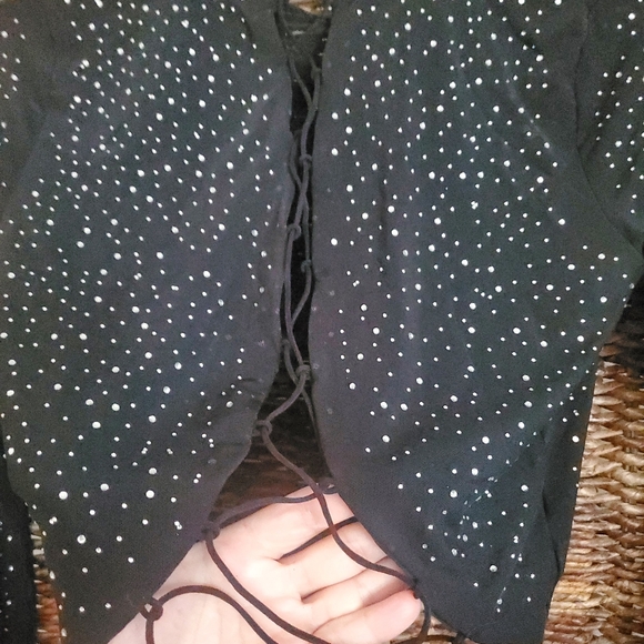 New black, sequin, crop top, long sleeve - Picture 2 of 7